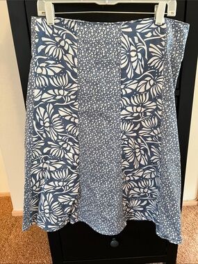 Anthropologie Blue and White Floral Patchwork A-Line Skirt
